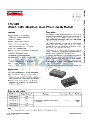 FAN4603MM18X datasheet - 600mA, Fully Integrated, Buck Power Supply Module