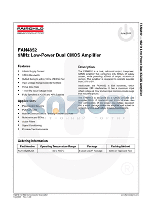 FAN4852IMU8X datasheet - 9MHz Low-Power Dual CMOS Amplifier