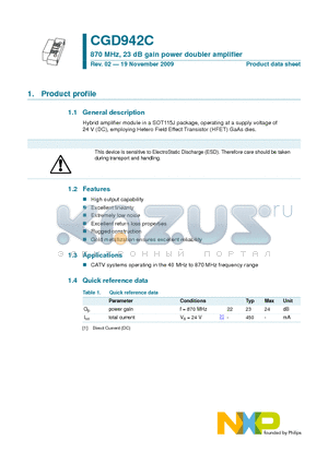 CGD942C datasheet - 870 MHz, 23 dB gain power doubler amplifier