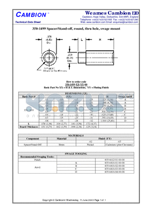 350-1499 datasheet - Spacer/Stand-off, round, thru hole, swage mount