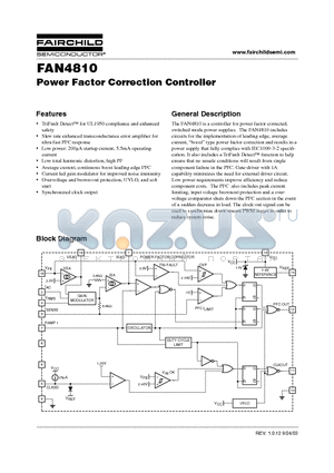 FAN4810 datasheet - Power Factor Correction Controller