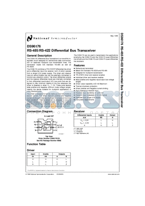 DS96176CN datasheet - RS-485/RS-422 Differential Bus Transceiver
