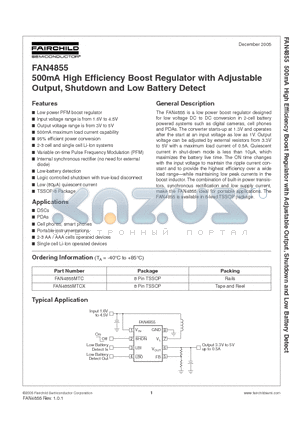 FAN4855 datasheet - 500mA High Efficiency Boost Regulator with Adjustable Output, Shutdown and Low Battery Detect