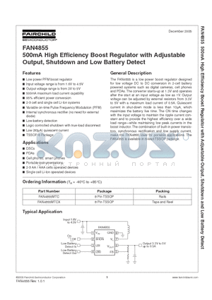 FAN4855MTCX datasheet - 500mA High Efficiency Boost Regulator with Adjustable Output, Shutdown and Low Battery Detect
