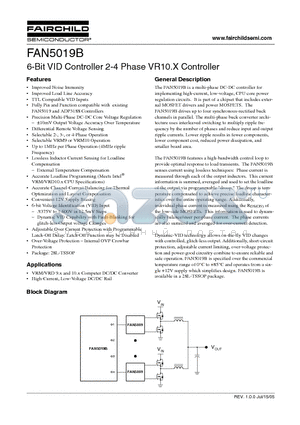 FAN5019B datasheet - 6-Bit VID Controller 2-4 Phase VR10.X Controller