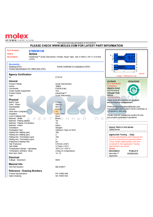 190030136 datasheet - InsulKrimp Quick Disconnect, Female, Mylar Tape, Tab 4.75mm (.187