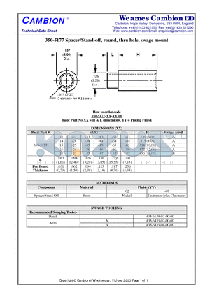 350-5177 datasheet - Spacer/Stand-off, round, thru hole, swage mount