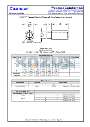 350-5179 datasheet - Spacer/Stand-off, round, thru hole, swage mount