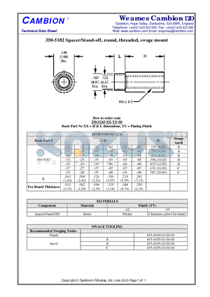 350-5182 datasheet - Spacer/Stand-off, round, threaded, swage mount