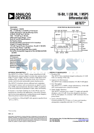 AD7677 datasheet - 16-Bit, 1 LSB INL, 1 MSPS Differential ADC