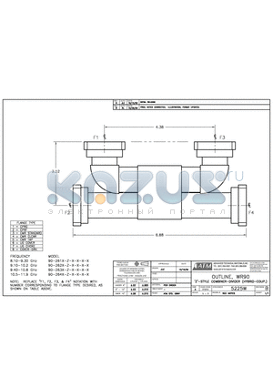 90-2615-Z-X-X-X-X datasheet - OUTLINE, WR90 Z-STYLE COMBINER-DIVIDER (HYBRID-COUP.)