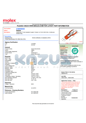 190050003 datasheet - InsulKrimp Fully Insulated Coupler, Female, for 18-22 AWG Wire, ContinuousMolded Strip