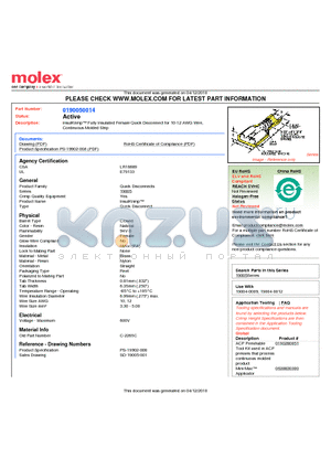 190050014 datasheet - InsulKrimp Fully Insulated Female Quick Disconnect for 10-12 AWG WireContinuous Molded Strip