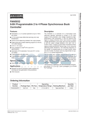 FAN5032MPX datasheet - 8-Bit Programmable 2 to 4 Phase Synchronous Buck Controller