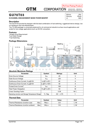 GU70T03 datasheet - N-CHANNEL ENHANCEMENT MODE POWER MOSFET