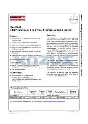FAN5029MPX-NAAC238 datasheet - 8-Bit Programmable 2- to 5-Phase Synchronous Buck Controller