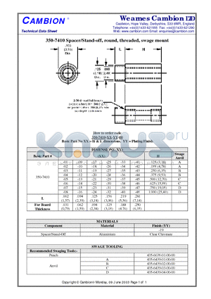 350-7410 datasheet - Spacer/Stand-off, round, threaded, swage mount