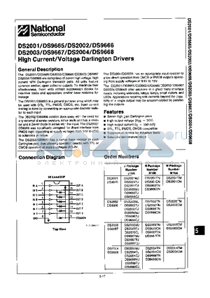 DS9667CJ datasheet - HIGH CURRENT / VOLTAGE DARLINGTON DRIVERS