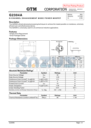 G2304A datasheet - N-CHANNEL ENHANCEMENT MODE POWER MOSFET