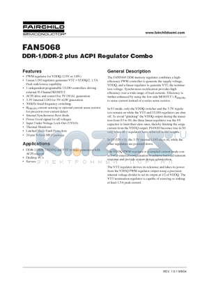 FAN5068MPX datasheet - DDR-1/DDR-2 plus ACPI Regulator Combo