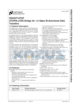DS92UT16TUF datasheet - UTOPIA-LVDS Bridge for 1.6 Gbps Bi-directional Data