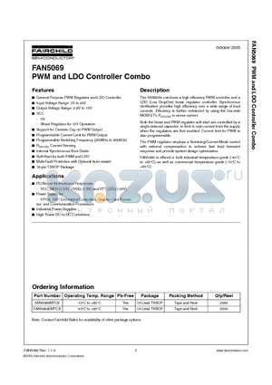 FAN5069EMTCX datasheet - PWM and LDO Controller Combo