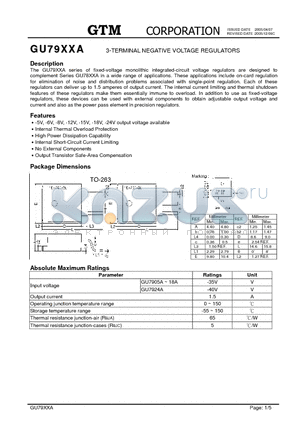 GU7908A datasheet - 3-TERMINAL NEGATIVE VOLTAGE REGULATORS