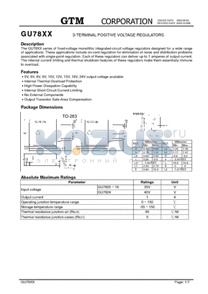 GU78XX datasheet - 3-TERMINAL POSITIVE VOLTAGE REGULATORS