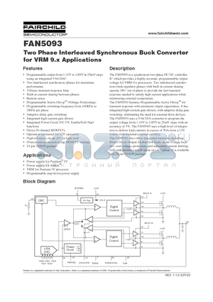 FAN5093 datasheet - Two Phase Interleaved Synchronous Buck Converter for VRM 9.x Applications