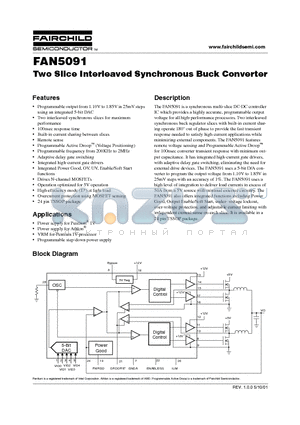 FAN5091 datasheet - Two Slice Interleaved Synchronous Buck Converter