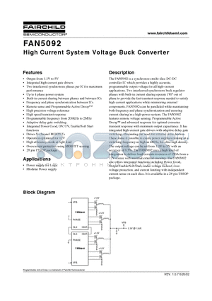 FAN5092 datasheet - High Current System Voltage Buck Converter