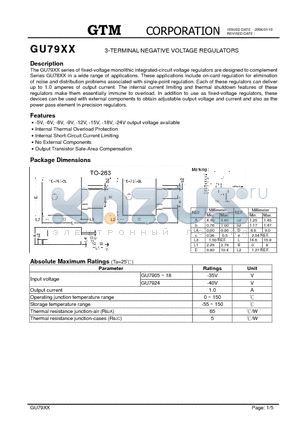 GU7918 datasheet - 3-TERMINAL NEGATIVE VOLTAGE REGULATORS