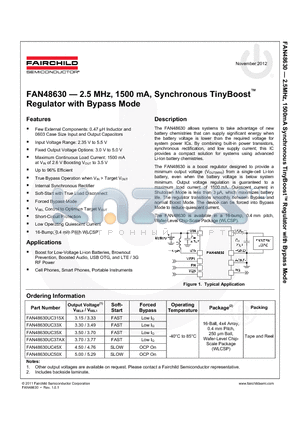 FAN48630UC37AX datasheet - 2.5 MHz, 1500 mA, Synchronous TinyBoost Regulator with Bypass Mode