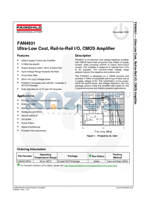 FAN4931 datasheet - Ultra-Low Cost, Rail-to-Rail I/O, CMOS Amplifier