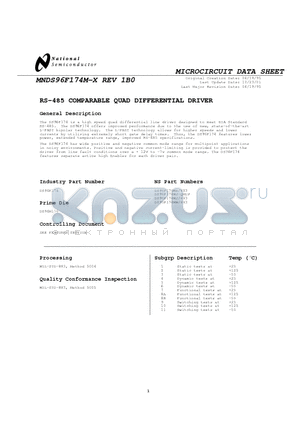 DS96F174 datasheet - RS-485 COMPARABLE QUAD DIFFERENTIAL DRIVER