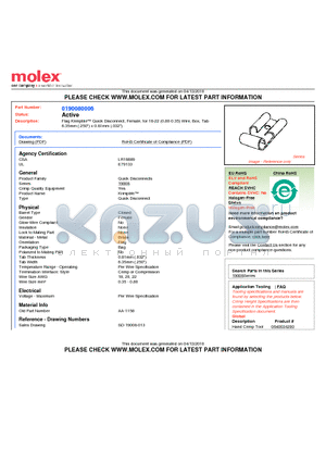 190080006 datasheet - Flag Krimptite Quick Disconnect, Female, for 18-22 (0.80-0.35) Wire, Box, Tab6.35mm (.250