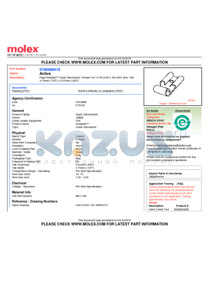 190080019 datasheet - Flag Krimptite Quick Disconnect, Female, for 14-16 (2.00-1.30) Wire, Box, Tab4.75mm (.187