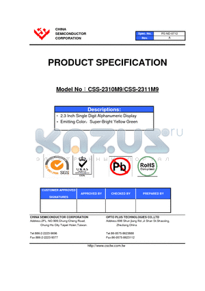 CSS-2310M9 datasheet - 2.3 Inch Single Digit Alphanumeric Display