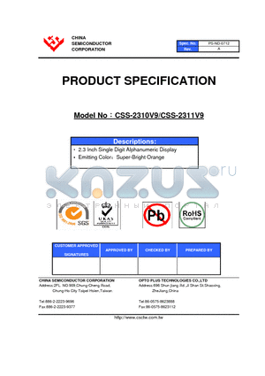 CSS-2310V9 datasheet - 2.3 Inch Single Digit Alphanumeric Display