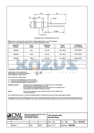 1900X001 datasheet - LED Indicator 6mm Superflat bezel