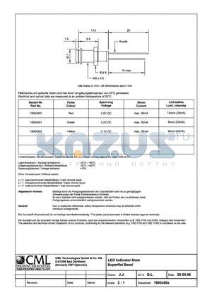1900X002 datasheet - LED Indicator 6mm Superflat bezel