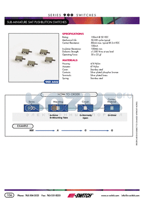 900 datasheet - SUB-MINIATURE SMT PUSHBUTTON SWITCHES