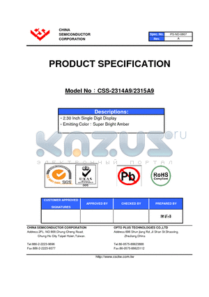 CSS-2315A9 datasheet - 2.30 Inch Single Digit Display