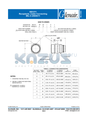 900-011NF25-1P1 datasheet - Receptacle, Cable Connecting