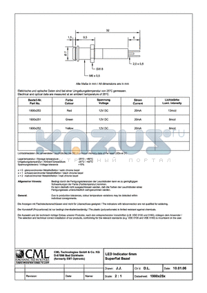 1900X253 datasheet - LED Indicator 6mm Superflat bezel