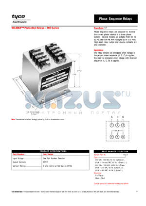 900-2X datasheet - WILMAR Protective Relays - 900 Series