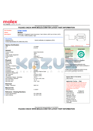 190110040 datasheet - InsulKrimp Piggyback Quick Disconnect, Tab 6.35mm (.250