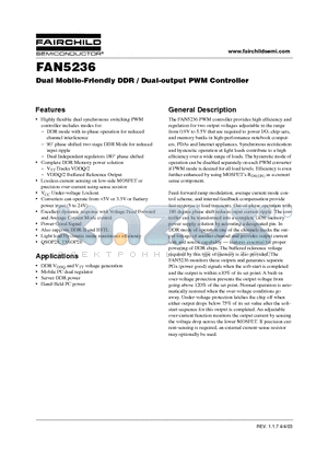 FAN5236MTCX datasheet - Dual Mobile-Friendly DDR / Dual-output PWM Controller