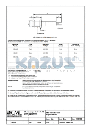 1900X351 datasheet - LED Indicator 6mm Superflat bezel