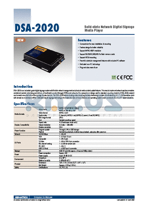 DSA-2020SAE datasheet - Solid-state Network Digital Signage Media Player